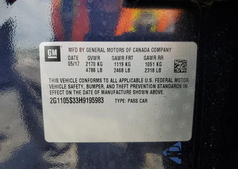 2017 Chevrolet Impala Lt from USA, damaged, VIN 2G1105S33H9195983